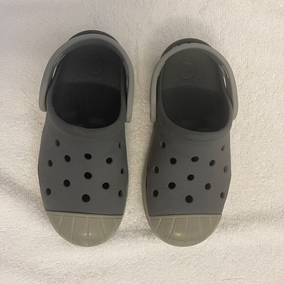 Crocs Kids Youth clogs Grey Slip On Rubber Slides Shoe Size C12 - Picture 5 of 7